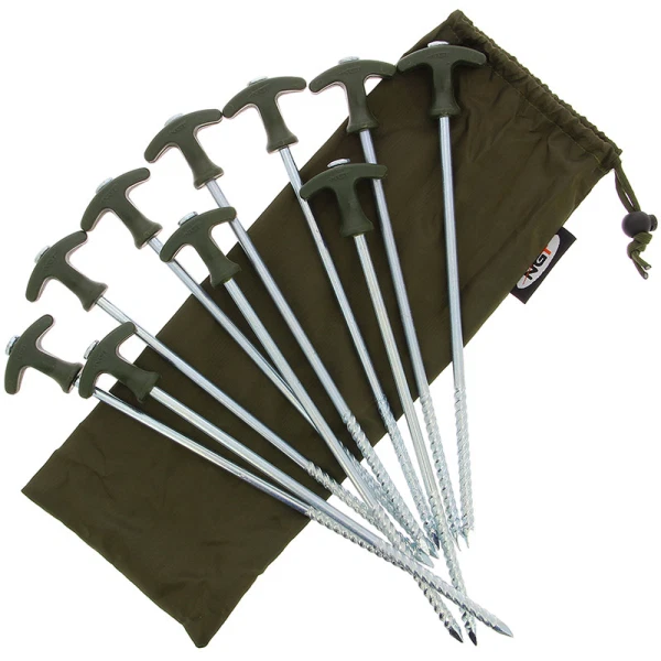 NGT Long 30cm Camping Bivvy Pegs - Pack of 10, Silver (FO-BIVVYPEGSLarge)