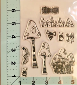 mushroom clear stamps whimsical card NEW Free Ship - Picture 1 of 1