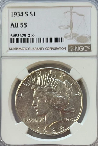 1934-S Peace Dollar, AU 55, NGC.! Cover