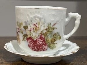 Antique 1890's Victorian English Cup and Saucer Flowers Collectible - Picture 1 of 18