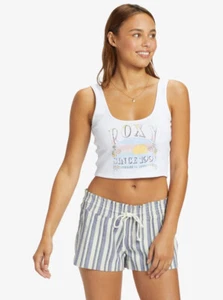 Roxy Women's Sunset to Sunset Dive Cropped Ribbed Tank Top Tee T-Shirt in White - Picture 1 of 6