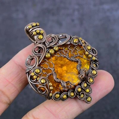 Baltic Amber Gemstone Copper Wire Wrap Tree Of Life Jewelry Pendant 2.44" o720 - Image 1 of 4