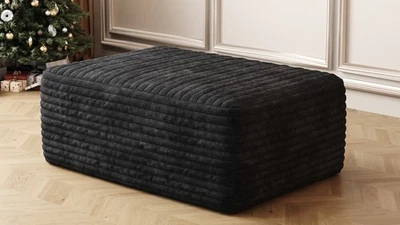 37" Corduroy Ottoman - Compressed Memory Foam Footrest, No Assembly, Black - Image 1 of 4