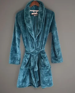 Bata Juicy Couture para mujer S/M azul verdoso logotipo para correr felpa de lujo - Imagen 1 de 4