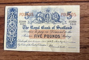 ROYAL BANK OF SCOTLAND £5 H SINGLE PREFIX 1964 VZ/REF B3 - Bild 1 von 4