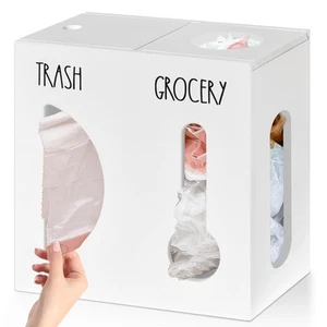 2 in 1 Grocery Bag Holder Trash Bag Dispenser, Wood Trash Bag Holder, Garbage... - Picture 1 of 7