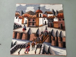 Vintage peruanischer aufgerollter handgefertigter Lama Wolle Wandteppich (37x36") - Bild 1 von 2