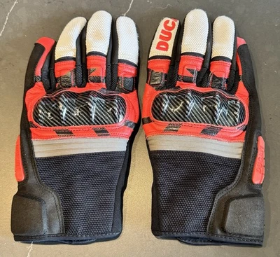 Ducati Motorcycle Leather & Fabric Racing Gloves With Armored Knuckles - Image 1 of 4