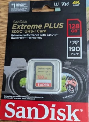 Sandisk 128GB FS extreme U2 SD card for Canon XA35 XA30 XA25 XA20 XA15 XA11 XA10 - Image 1 of 3
