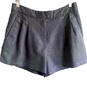 MICHAEL KORS 100% Linen High Rise Pleated Shorts SZ 10 Navy Nautical Boho Beachy - Picture 1 of 6