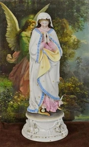Divine Tall Antique Religious Bisque Statue Virgin Mary, Madonna, Serpent, Apple - Picture 1 of 22