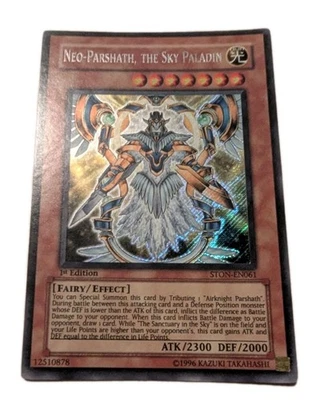 Yugioh Trading Card: Neo-Parshath, The Sky Paladin STON-EN061 Secret 1st Ed NM - Image 1 of 4