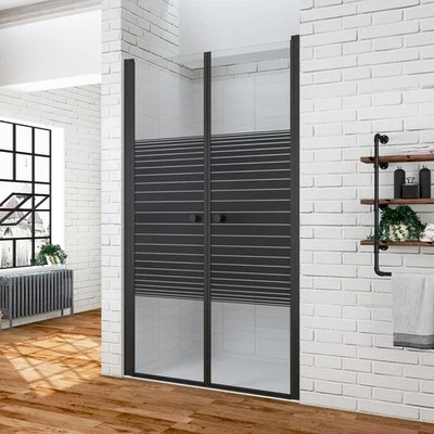 AQUABATOS Duschtür Nische Pendeltür Nano Glas Duschwand Schwingtür mit Dekor Querstreifen