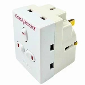 3 Way Switched Surge Protected 13A Adaptor 3 UK Mains Plug-In With NEON Switched - Picture 1 of 9