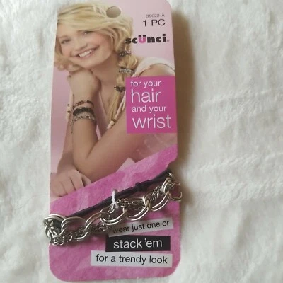 NUEVO CON ETIQUETAS Corbata para el pelo Scunci 39022-A para cabello, pierna, muñeca pulsera cadena plata Foto 1 de 4