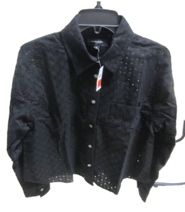 BANANA REPUBLIC Black Eyelet Top Blouse Long Sleeve Med NWT - Picture 1 of 7