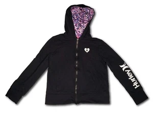 Hurley Hoodie Girl's Size 8 (Black Outside w/Pink Pastel Inside, Heart) Full-Zip - Picture 1 of 4