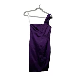 Karen Millen Dress Womens 8 Purple Satin One Shoulder Bodycon Cocktail UK 12 - Picture 1 of 13