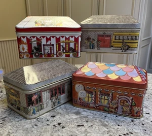 4 Vintage New Cookie/Candy Tins (2)School, (1)Circus, (1)Candyland Theme - Picture 1 of 15