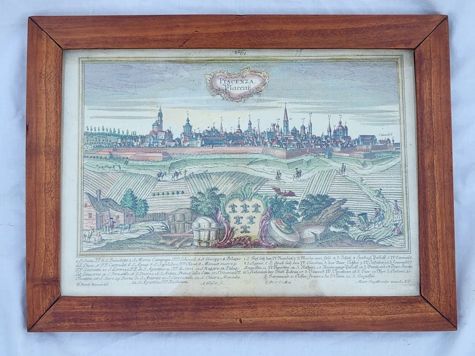 Antique Placenza Italy Map Copper Engraving 18th Century HandColored Engelbrecht - Image 1 of 4