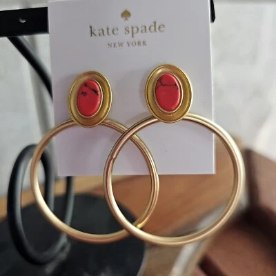 Kate Spade New York - Brillante y audaz - Pendientes de aro colgantes - Rojo - Nuevo con etiquetas - $68 Foto 1 de 4