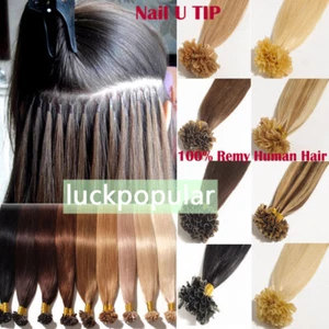 Extensiones de cabello humano brasileño Remy fusión queratina punta en U uñas preunidas 16-26" - Imagen 1 de 82