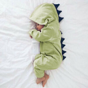 Baby Kids Newborn Hooded Jumpsuit Dinosaur Cute Bodysuit Romper Boy Girl Clothes