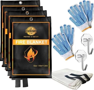 SAFECASTLE 4 Fire Emergency Survival Kit Blanket (59"x59") with 2 Hook and Glove