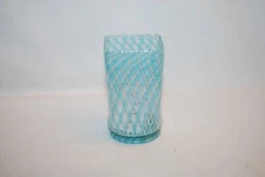 BEAUTIFUL ITALIAN MURANO BLUE & WHITE LATTICINO ART GLASS TUMBLER MID 1900'S - Picture 1 of 4