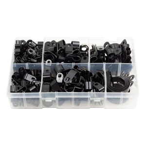 210Pcs Assorted Box Nylon P-Clips Black 5mm - 28.5mm Wire Cable Conduit P Clip - Picture 1 of 1