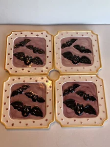 Vintage 1998 Hermitage Pottery Bats Halloween Decor Trivets Lot of 4 - Picture 1 of 4