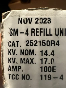 S & C ELECTRIC COMPANY 252150R4 SM-4 REFILL UNIT 100E AMPS NSFB - Picture 1 of 3