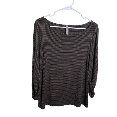 Alya Blouse Women's Small Metallic Striped Round Neck 3/4 Sleeve Shirt Top - Image 1 of 4