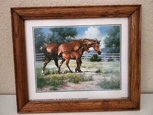Vintage Jack Sorenson Art Print Horse Mare Foal Glass Oak Framed 9” X 11” 1995 - Picture 1 of 7