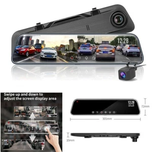 Car Touch Screen Stream Media Dual Lens Recorder Rearview Camera 12inch Mirror - Picture 1 of 12