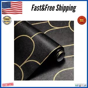 Stripe Peel and Stick, Modern Black Contact Paper Geometric Black and Gold Remov - Picture 1 of 24