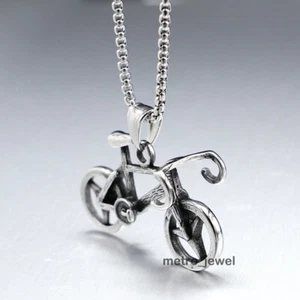 3D Men's Boys Cool Bike Bicycle Pendant Necklace Jewelry Stainless Steel - Picture 1 of 5