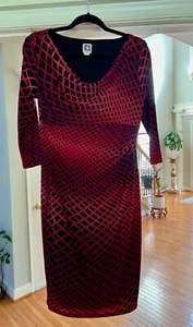 ANNE KLEIN drape neck dress, size 8, black & varied colors of red, nice cond. - Picture 1 of 4