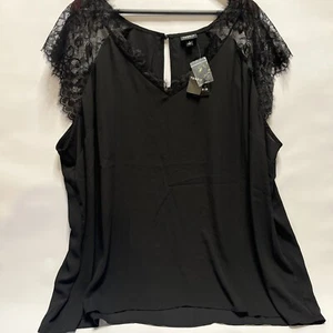 Torrid Georgette Lace Trim Short Sleeve Blouse Deep Black V-Neck Shirt 4XL NWT - Picture 1 of 14