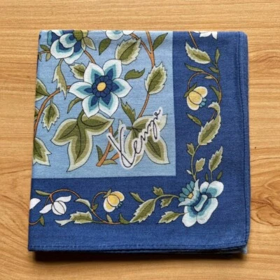 PAÑUELO MUJER JAPÓN VINTAGE AZUL FLORAL BOLSILLO CUADRADO ALGODÓN 20" B0658 Foto 1 de 3
