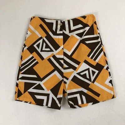 Vtg 1960s Geometric Hotpants Shorts 26” Waist Mod GoGo Twiggy Gidget Brown/Gold - Image 1 of 4