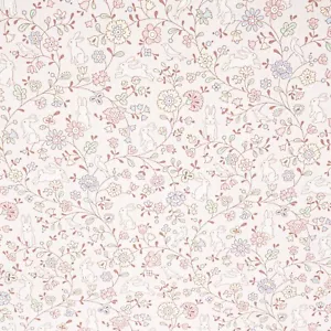 Kids Pink Rabbit Wallpaper Floral Slightly Imperfect Bedroom Playroom Nursery - Picture 1 of 9