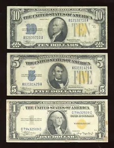 Set of 1934 $1 $5 $10 Yellow Seal North African Emergency Notes - Picture 1 of 2