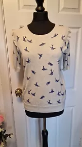 Oasis size S/M short sleeved cotton knit with swallow pattern - Picture 1 of 6