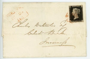 Cubierta 1840 con 1d negro pl 1b de Dornoch, Sutherland, a Inverness - rojo MX - Imagen 1 de 3