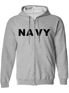 NAVY Full-Zip Hooded Sweatshirt in Gray - Adult Small to 4X-Large - Picture 1 of 2