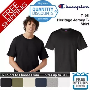 🔥 Champion Men Heritage Short Sleeve Cotton Jersey T-shirt Up To 3XL T105 - Picture 1 of 43