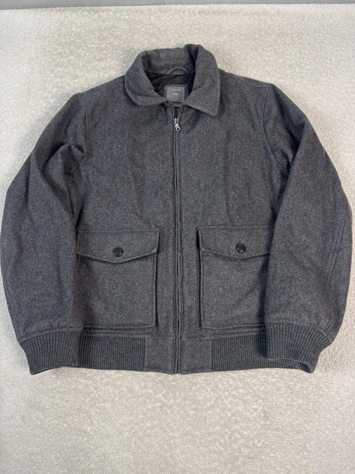 GAP Mens Zip Fleece Bomber Jacket Front Pockets Heather Gray Wool Blend XL - Image 1 of 4