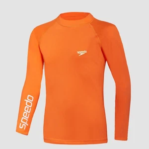 Speedo Boys Safety Long Sleeve Sun Top - Fluro Orange, Boys Rashie - Picture 1 of 2