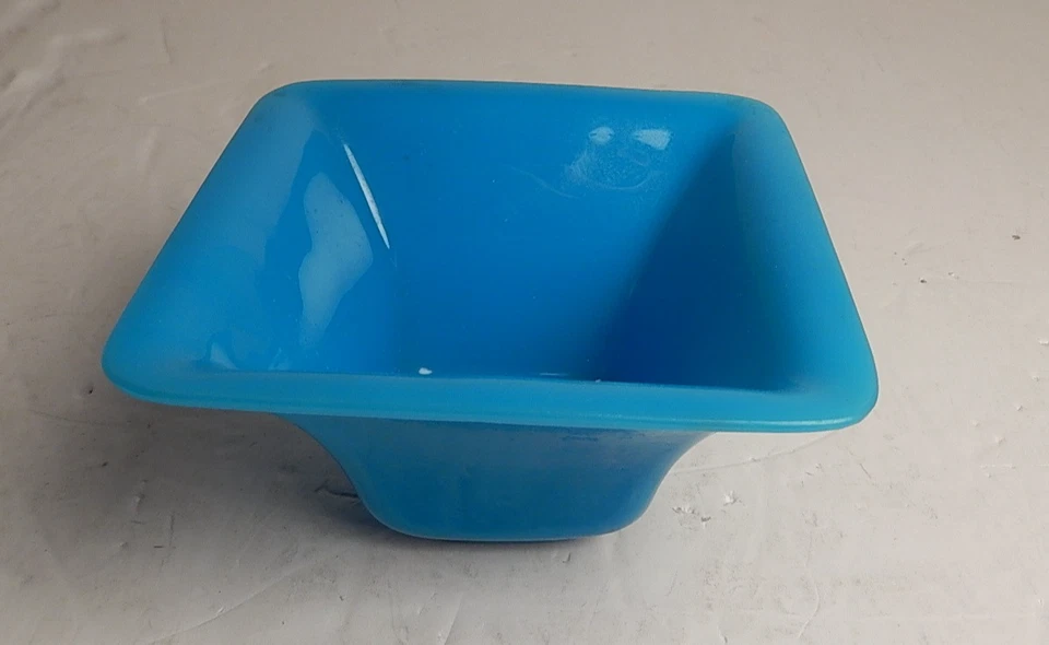 Beautiful Antique Chinese Square Turquoise Blue Peking Glass Bowl 4 1/4" - Image 1 of 3